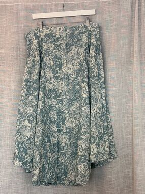 Anthropologie Floral A-Line Skirt in Dusty Blue and Cream